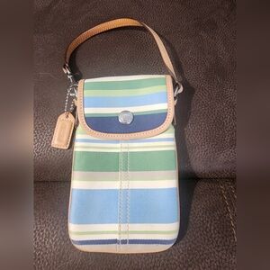 COACH Striped Wristlet  Bag with Tan Strap